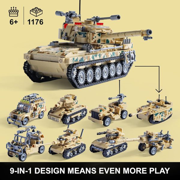 Military Tank Building Blocks Toys Set (1176 Pieces), Create A Large Army Tank or 8 Sets of Military Models, Great for Boys Kids Age 6+ Year Old - Image 3