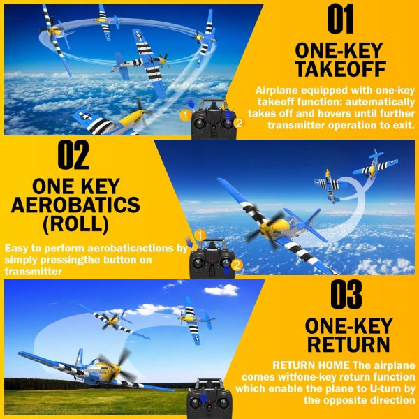 LEAMBE RC Plane 4 Channel Remote Control Airplane with 3 Modes - Ready to Fly Upgrade P51 Mustang RC Airplane for Beginners Adult with Xpilot Stabilization System & One Key Aerobatic - Image 4