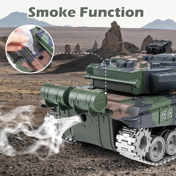 RC Tank, 1:18 RUS T-90 Alloy Metal Remote Control Model Army Tank Toys, 2.4Ghz Military Tank with Smoke, Sound and Lights, RC Vehicle That Shoots BBS and Water Bombs for Adults and Kids - Image 4