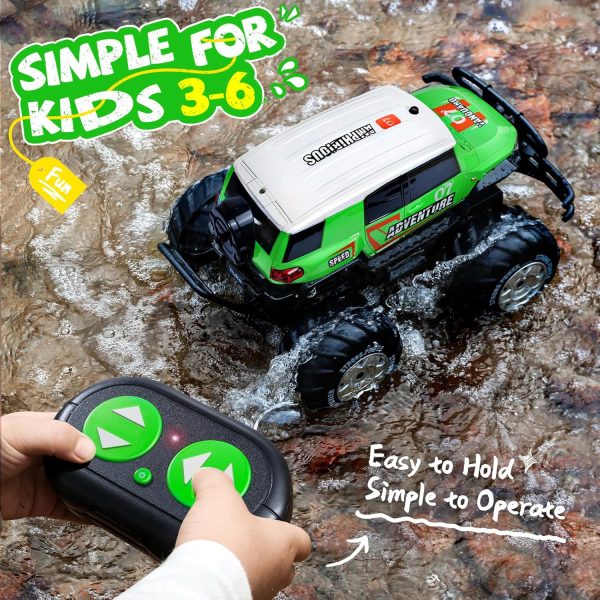 Ruko 1601AMP2 Amphibious Remote Control Car, 1:10 RC Car Toys for Boys, IPX6 Waterproof Monster Truck with Lights for All Terrain, 2 Rechargeable Batteries, Gifts for Kids (Green) - Image 6