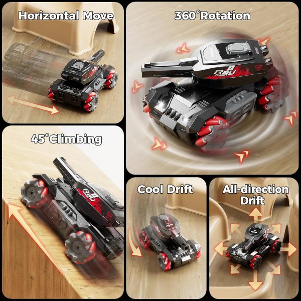 RC Car That Shoots BBS,Water Bullet Shooting RC Tank For Kids Adults 4WD Stunt Remote Control Car with 10500pcs Water Bombs Fast All Terrain Toy Car With 360°Rotating Gifts for Boys,40+Min Play - Image 4