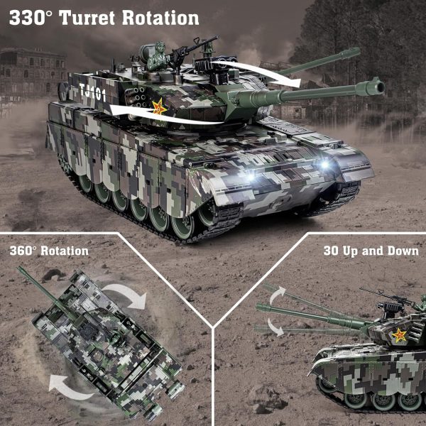 1:18 RC Tank, 2.4Ghz Chinese 99 Main Remote Control Battle Tank, 15 Channel RC Vehicle Army Toy with Smoke, Light and Sound, Military Truck for Adults and Kids That Shoots BBS and Water Bombs - Image 4