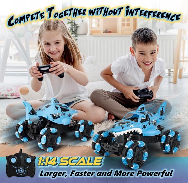 Remote Control Shark Monster Truck All-Terrain Toy Remote Control Car Vehicle, 2.4 GHz,1:14 Scale, Off Road Rechargeable RC Car Kids Toys for Boys and Girls Ages 6 and up - Image 6