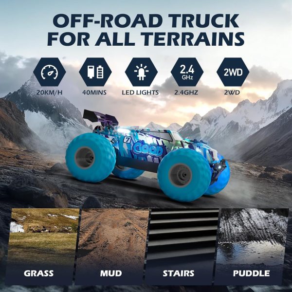 RC Cars,Remote Control Car RC Truck for Kids Boys Ages 4-7 8-12 Adults Toddler, Off Road Radio Controlled Toy with LED Lights,20KMH,40Mins,2.4Ghz - Image 6