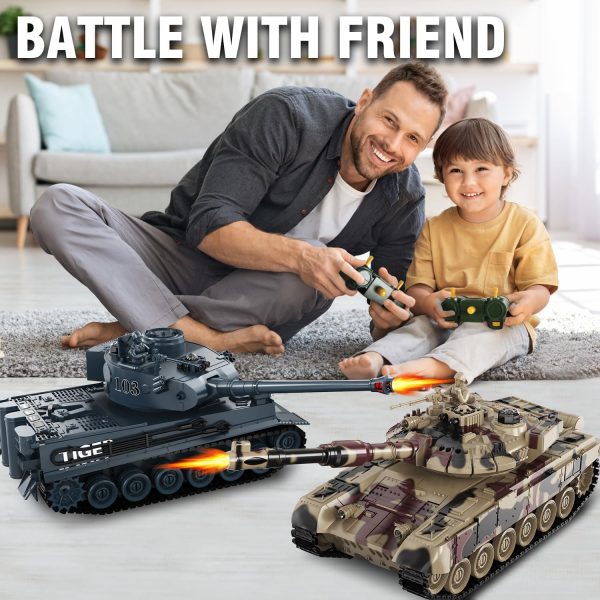 RC Tank Set,1/24 RC Battle Tank Set Toy Tanks with Life Indicators and Spray,2.4G Remote Control with Realistic Sounds and Lights,RC Army Toys for Boys Age 6+ Year Old Gifts for Kids and Adults - Image 7