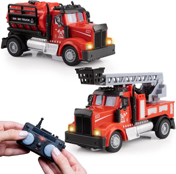 Force1 Mini RC Firetrucks Toys for Kids - 2 Pack Remote Control Kid Fire Truck Toy Set with Mini Water Tank and Boom Toy Fire Trucks for Boys or Girls, Rechargeable 2.4GHz Remote Firetruck with Lights - Image 2