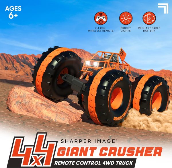 Sharper Image® 4x4 Giant Crusher Remote Control 4WD Truck, High-Speed Off-Road Monster Truck, All-Terrain Tires, LED Headlights, USB-C Rechargeable Battery, Oversized Shocks, 2.4 GHz Wireless Control - Image 3