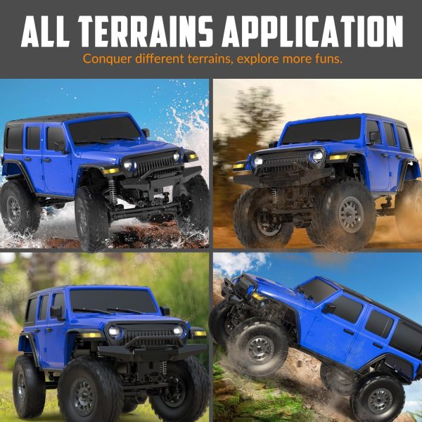 RCS24 Off Road 1/24 RC Truck 4x4 Off Road Crawler Climbing Vehicle All Terrain RC Monster Truck Remote Control Car with Bright Headlight 2 Batteries Waterproof Hobby Toys(RTR Blue) - Image 4