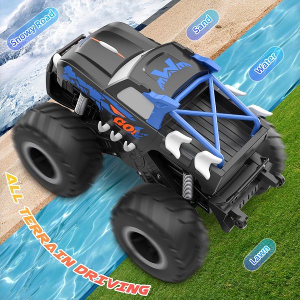 RC Monster Truck 1:16, Electric RC Car RC Monster Car 4WD Rock Crawler Scale Remote Control Truck Toy Cars,Waterproof&Dustproof Electric Vehicle Toys Car for Ages 6-12 (Blue) - Image 6