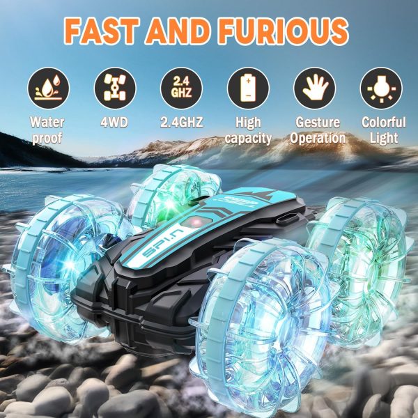 Remote Control Car, Amphibious RC Cars Toys for Ages 5-7, 4WD RC Boat, Waterproof 360° Rotating RC Monster Truck Stunt Car, Christmas Birthday Gifts Toys for Ages 8-13, Water Beach Pool Toy - Image 4