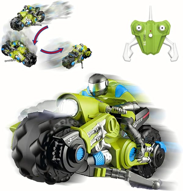 Liberty Imports 2.4Ghz RC Motorcycle Remote Control Stunt Drift Bike Racing Vehicle - 1/10 R/C High Speed Cyclone Motorbike and Riding Figure with 360° Spinning Wheels Action (Green) - Image 2