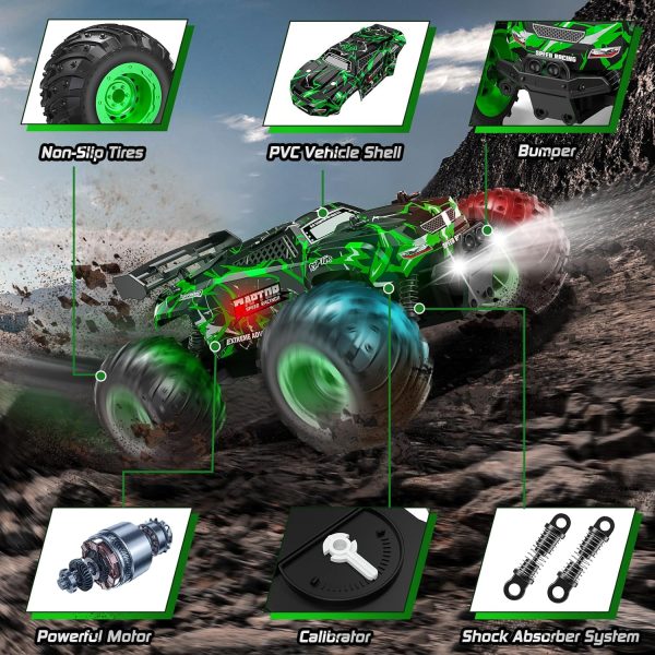 Remote Control Car, Rc Cars, Multi-Terrain RC Truck, 2.4GHz 2WD 20KM/H Two Speed Remote Control Monster Truck with Headlight and Bodylight Rechargeable Truck Toys for Kid - Image 4