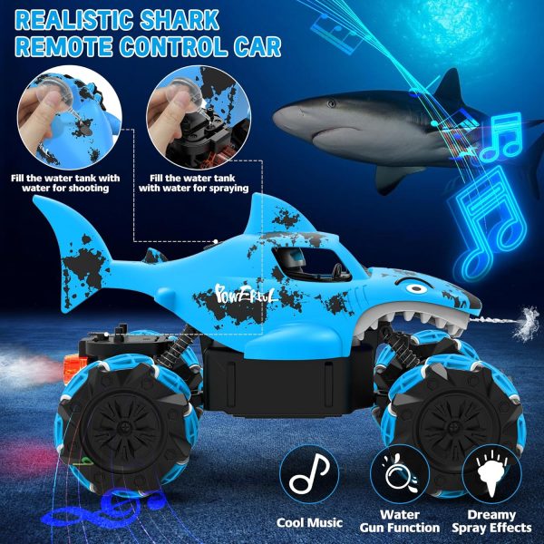 1:14 Shark Toy with Water Shooting Spray, Programming Remote Control Shark, Slides, 360-degree Rotations, Drifts, One-key Demo, Features Lights & Sounds, All Terrains Monster Truck for boys 5-7(Blue) - Image 3