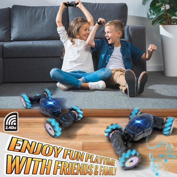 Pristar RC Cars Gesture Sensing Stunt Car, Best Gifts for Boys 6-12, 2.4Ghz Remote Control Car Toys for Boys Age 6 7 8 9 10 11 12, Double Sided Flip 360° Rotate 4WD Off-Road with Spray Lights Music - Image 9