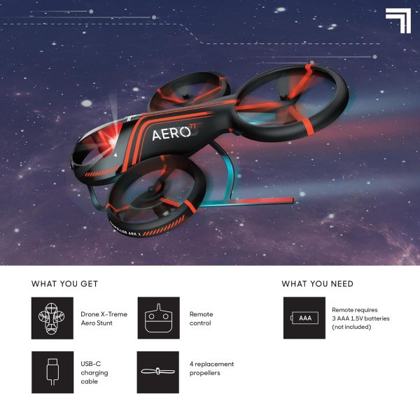 Sharper Image® X-Treme Aero Mini Drone, 4.6" RC Stunt Helicopter, 2.4 GHz Long Range Remote Control, Quiet Indoor & Outdoor Toy, Lightweight Durable, Kids & Adult Beginner Pocket Drone, Small Gift - Image 8