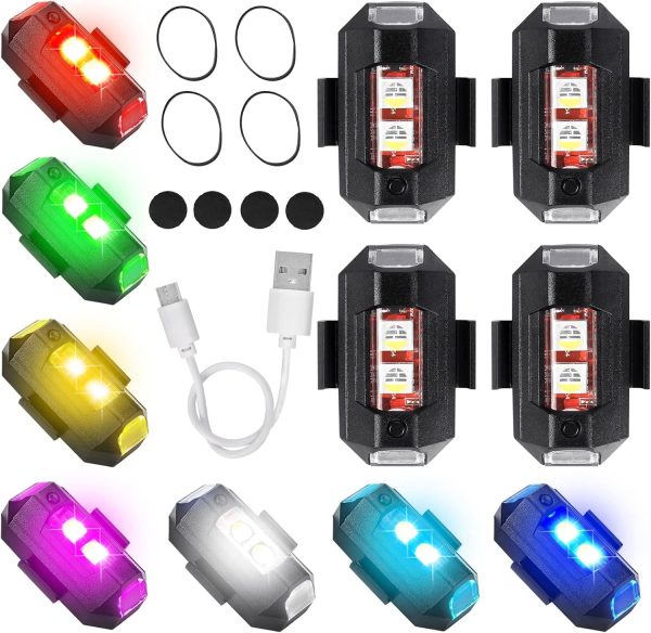 4 PCS LED Strobe Drone Light 7 Colors USB Charging Aircraft Emergency Lights Anti-Collision Flashing Warning Lights for Motorcycle, Bicycle, Drones, Car, RC Boat - Image 2