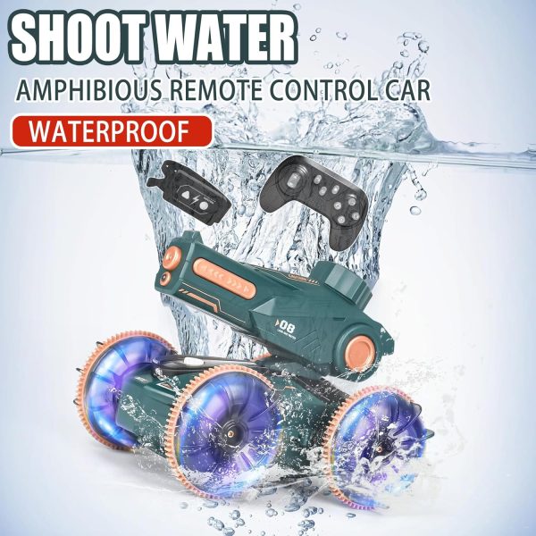 Amphibious Remote Control Car for Boys 4-12, 2.4G Shoot Water Rc Cars for Boys Age 8-12, Off Road Hand Controlled Rc Car, Boys Toys 6-8 Years Old Birthday Gift Christmas Toys 3-12 Year Old-Green - Image 3