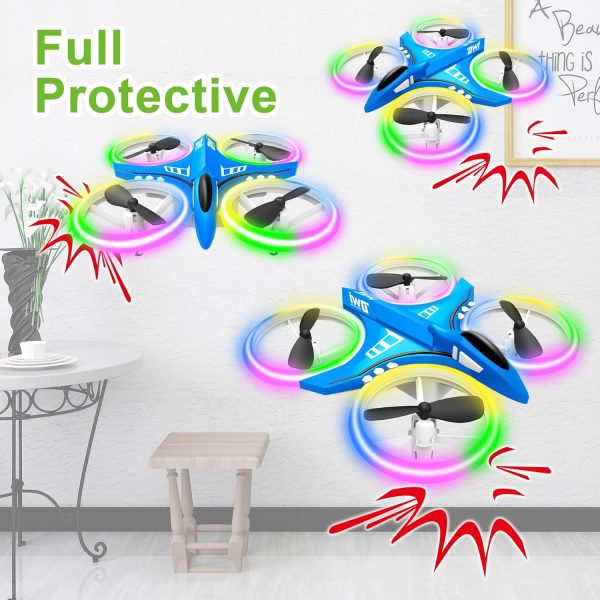 Dwi Dowellin 4.9 Inch Mini Drone for Kids LED Night Lights One Key Take Off Landing Flips RC Remote Control Small Flying Toys Drones for Beginners Boys and Girls Adults Nano Quadcopter, Blue - Image 8