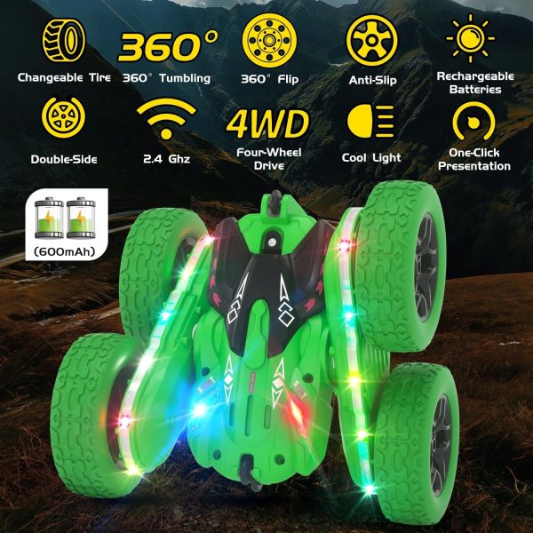 Remote Control Car, RC Cars, RC Stunt Car Toys New Upgraded Strip Light & Headlight, 6000mAH, 4WD 360° Rotating, Double Sided, Toy for Boys Girls Christmas Birthday Gift - Image 4