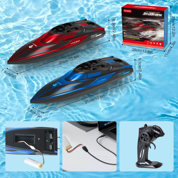 RC Boat for Kids 2 Pack Remote Control Boats Night Glowing Toy Waterproof with Rechargable Battery Boat for Pools Lakes Play Gifts Boys Girls Adults - Image 9