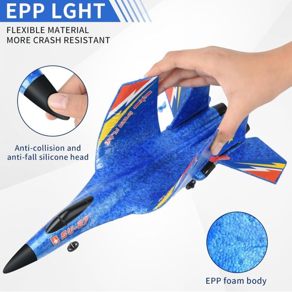 RC Gravity Gliders Airplane, Remote Control Plane Su-27 RC Airplane-2.4Ghz 6-axis Gyro RC Airplane with Light Strip, 2 Batteries Easy to Fly Jet Fighter Toy Gift for Kids Beginner (Blue) - Image 4