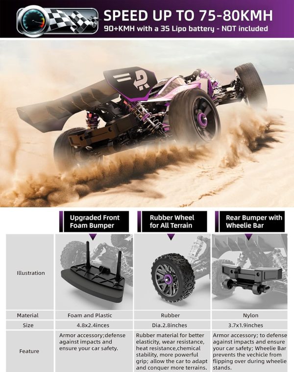 RIAARIO 1:14 RTR Brushless Fast RC Cars for Adults, Max 63mph Hobby RC Truck, 4X4 Remote Control Car for Boys with Carbon Fiber Chassis & Metal Gear, Oil Filled Shocks Electric Vehicle Buggy for Kids - Image 3