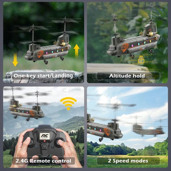 Helicopter, Remote Control Helicopter, RC Helicopter Military with 20 Mins Flight (2 Bat), 2.4GHz Helicopter Toy with Gyro & LED Light, Altitude Hold, RC Helicopters for Kids Adults(Green) - Image 3