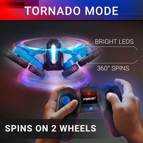 Force1 Tornado Red LED Remote Control Car for Kids - Double Sided Fast RC Car, 4WD Off-Road Stunt Car with 360 Flips, All Terrain Tires, LEDs, RC Crawler Rechargeable Toy Car Battery, Kids Car Remote - Image 3