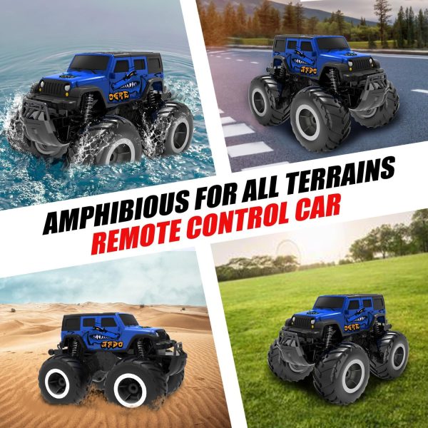 1/16 Remote Control Monster Truck : 4x4 Off Road Waterproof Rc Jeep Combines Amphibious and All Terrain Traversal, Birthday Gift for Boys & Girl Ages 6-12 (Blue SUV) - Image 3