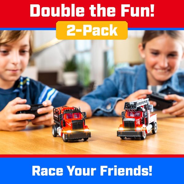 Force1 Mini RC Firetrucks Toys for Kids - 2 Pack Remote Control Kid Fire Truck Toy Set with Mini Water Tank and Boom Toy Fire Trucks for Boys or Girls, Rechargeable 2.4GHz Remote Firetruck with Lights - Image 4