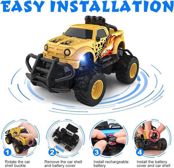 Remote Control Car for Boys 4-7, 1:43 Scale Mini RC Car for Kids 3-5, Car Toys Truck Xmas Birthday Gifts for Toddlers 3 4 5 6 7 Year Old Boys (Yellow) - Image 4