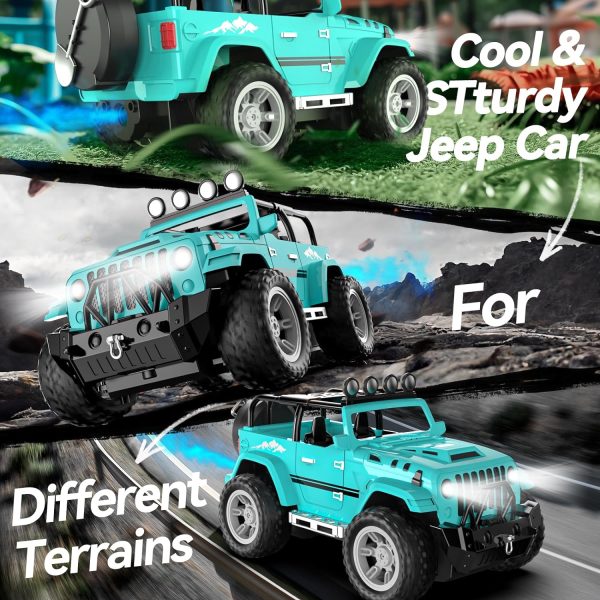 DEERC Remote Control Car with Fog Mist & Music, 1:16 Remote Control Truck for Boys, 2.4Ghz RC Car Toy with 2 Batteries, All Terrain SUV Gifts Crawler with Trailer Hitch - Image 8