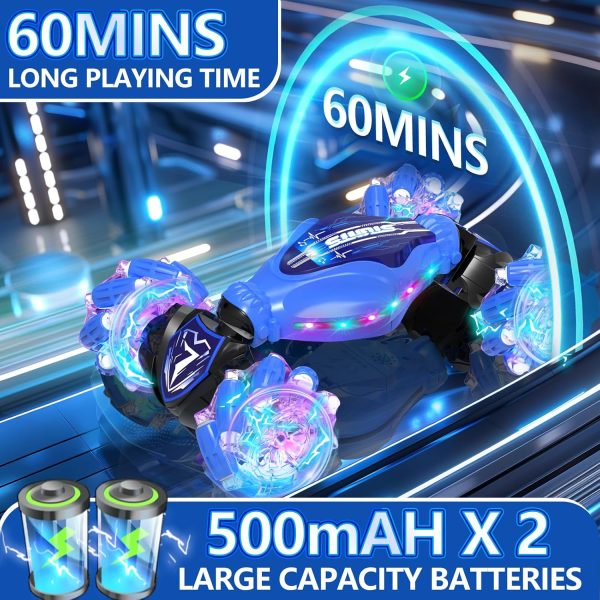 Gesture Sensing Remote Control Car Toys - Drift RC Stunt Car for Kids | 360° Rotating 4WD Transform RC Cars | 2.4Ghz Hand Controlled Car with Lights Music |Birthday to Boys Girls Blue - Image 6