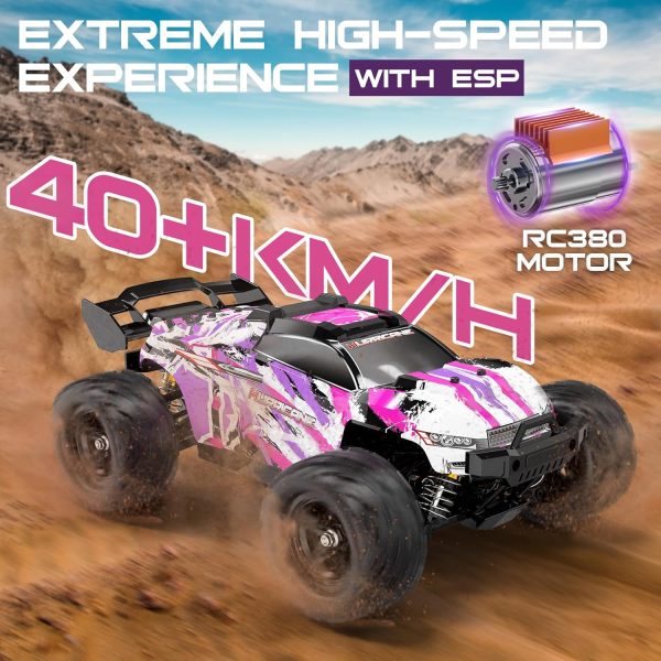 Pink Remote Control Car for Girls, 1:18 Fast rc Cars for Girls with 40+ KM/H 4WD Off-Road rc Truck, Includes 2 Rechargeable Batteries, 8 9 10 11 12 13 Year Old Girl Gifts - Image 5