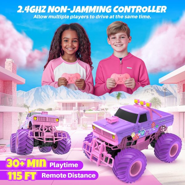 BEZGAR Pink Remote Control Car for Girls - 1:16 Purple RC Cars, 2.4GHz with LED Lights, 30 Mins Play with Rechargeable Battery, Truck Jeep Toys for Kids - Image 5