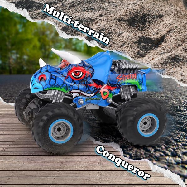 Remote Control Monster Trucks for Boys Age 4-7 8-12 Year Old - RC Dinosaur Car Toys for Kids, Ideas Christmas and Birthday Gifts, 2.4 GHz Multi-Terrain Off-Road Cars with Music Lights Spray - Image 8