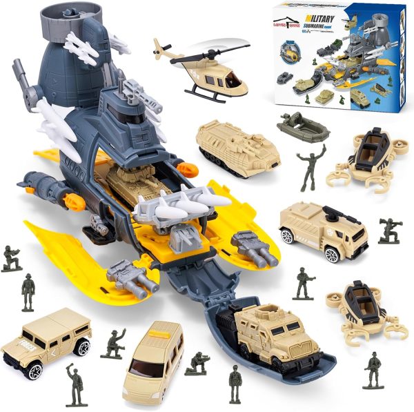 LovesTown 18PCS Army Toys for Kids, Submarinee Toy Military Vehicles Army Men Tanks Set with Soldier Men for Kids Boys Birthday Gifts - Image 2