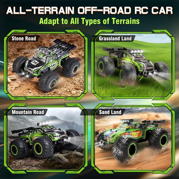 Remote Control Car, Rc Cars for Boys Age 6-8 8-12, 2.4Ghz All Terrain Rc Truck Toys with Headlights and Car Body Lights, 20 KM/H Off Road Remote Control Monster Truck, Ideal Gift for Kids 6 7 8 9 10+ - Image 4