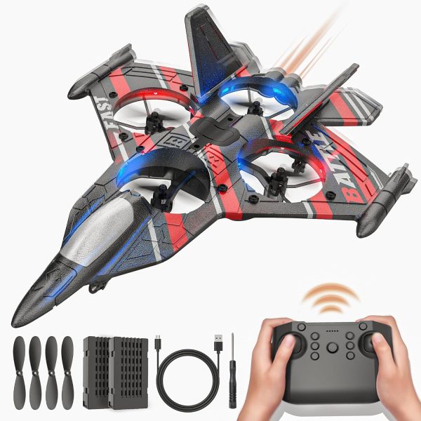 BEZGAR Drones for Kids | 2.4GHZ RC Plane, 6-axis Gyro Remote Control Airplane, RC Helicopter, 360° Flip Fighter Jet Toy, Toys for ages 8-13 with Colorful LED Navigation Lights Red - Image 2