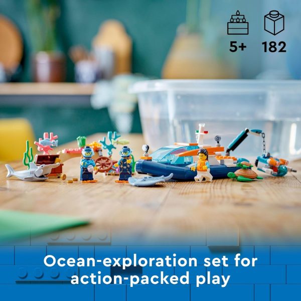 LEGO City Explorer Diving Boat 60377 Ocean Building Toy, Includes a Coral Reef Setting, Mini-Submarine, 3 Minifigures and Manta Ray, Shark, Crab, 2 Fish and 2 Turtle Figures - Image 4