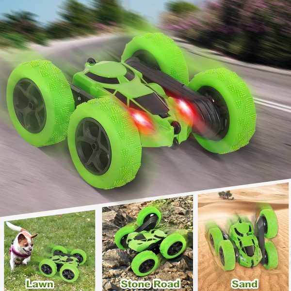 Remote Control Car Stunt RC Cars, 90 Min Playtime, 2.4Ghz Double Sided 360° Rotating RC Crawler with Headlights, 4WD Off Road Drift RC Race Car Toy for Boys and Girls Aged 6-12 Green - Image 5