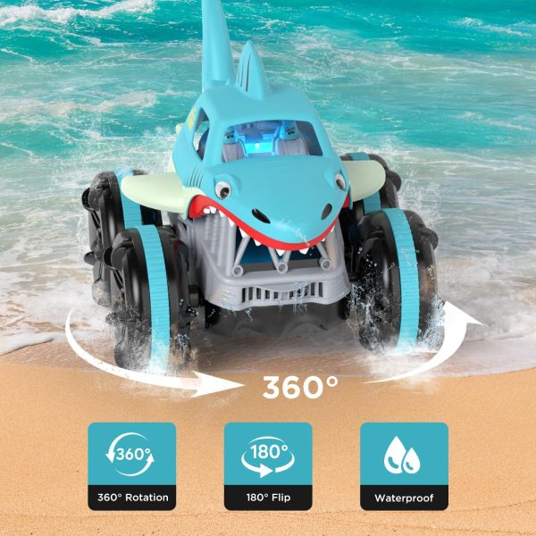 MaxTronic Remote Control Car Amphibious, 2.4 GHz 4WD 1:14 Scale All-Terrain Waterproof Remote Control Monster Truck, RC Boat Shark Car Toys for 3-12 Years Old Boys Girls - Image 3