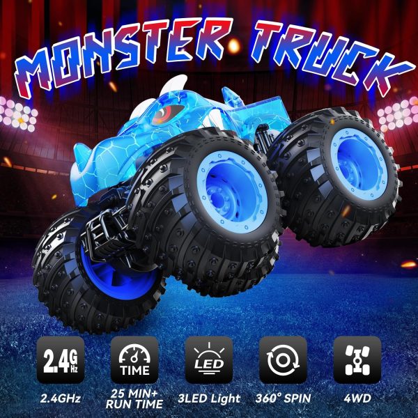 Remote Control Car, 2.4GHz Monster Trucks Toys with Light Spray, Brithday Gift for Kids 3 4 5 6 7 8, All Terrain RC Cars, Toddler Toys for Boys Girls 3+ Year Old - Image 3