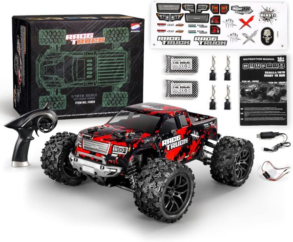 HAIBOXING 1:18 Scale All Terrain RC Car 36KM/H High Speed, 4WD Electric Vehicle,2.4 GHz Radio Controller, Included 2 Batteries and A Charger,Waterproof Off-Road Truck (Red) - Image 7