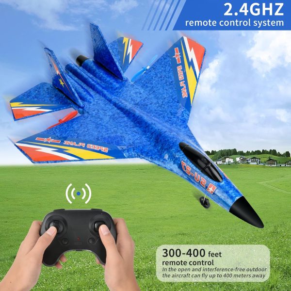 RC Gravity Gliders Airplane, Remote Control Plane Su-27 RC Airplane-2.4Ghz 6-axis Gyro RC Airplane with Light Strip, 2 Batteries Easy to Fly Jet Fighter Toy Gift for Kids Beginner (Blue) - Image 5