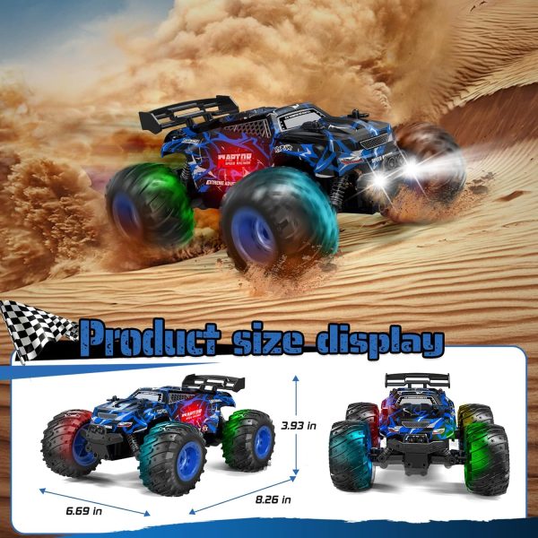 Remote Control Car, Rc Cars, Multi-Terrain RC Truck, 2.4GHz 2WD 20KM/H Two Speed Remote Control Monster Truck with Headlight and Bodylight Rechargeable Truck Toys for Kid - Image 9