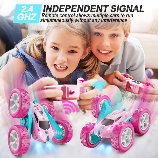 Remote Control Car, Pink RC Cars for Girls, 2.4 GHZ Double Sided RC Stunt Car 360° Rotating Remote Control Crawler with Headlights Car Toys for 6 7 8 9 10 11 12 Girls Birthday - Image 4