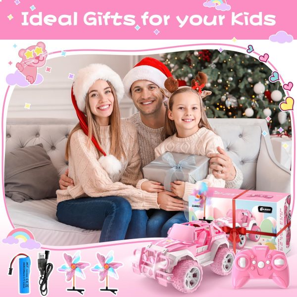 DEERC RC Cars with Windmill Hair Clips, 1:18 Scale Remote Control Car with Storage Case, 80 Min Playtime 2.4Ghz LED Light Off-Road Pink Monster RC Trucks with Auto Mode, Toys Car Gifts for Girls Kids - Image 5