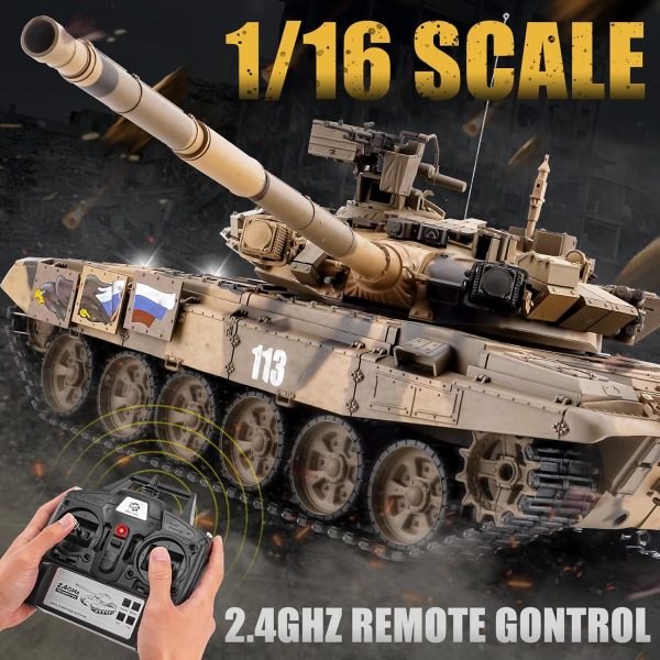 RC Tank Russian T-90 Main Battle Tank, 1/16 2.4ghz Remote Control Tank Vehicles Model with Sound & Light for Ages 14+ - Image 4