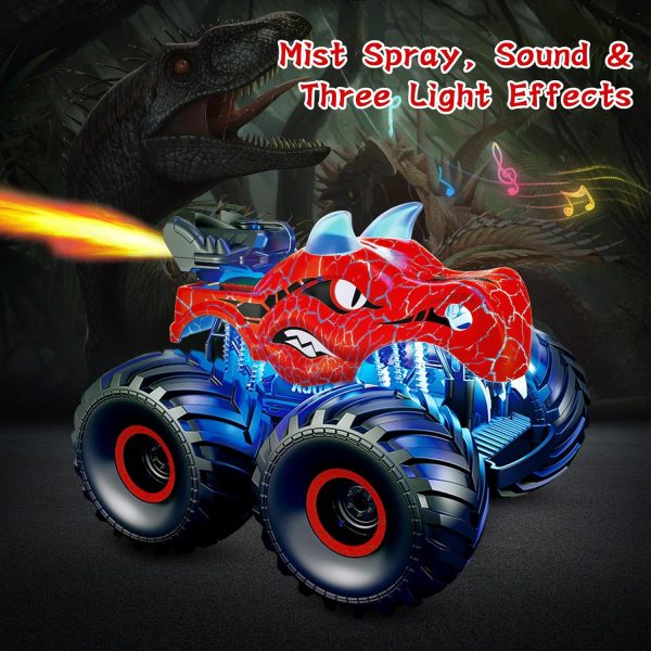 Remote Control Dinosaur Car, 2.4GHz RC Monster Trucks for Boys with Spray, Light & Sound, All Terrain RC Cars with 2 Batteries, Dinosaur Toys for Kids 3 4 5 6 7 8, Christmas Birthday Gift - Image 3